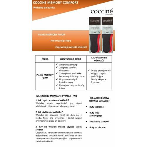 Cocciné MEMORY COMFORT shoe insoles, sizes 36-46