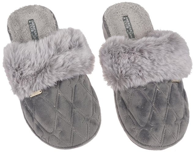 American Club DSL-14 women's textile slippers, gray and blue, sizes 37-41