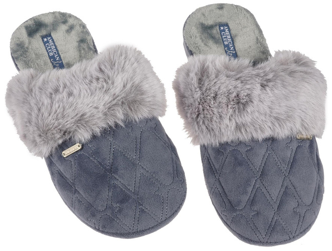 American Club DSL-14 women's textile slippers, gray and blue, sizes 37-41