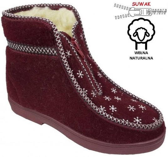 Women's slippers Skarpol 131 ŚNIEŻKA burgundy, size 36-41