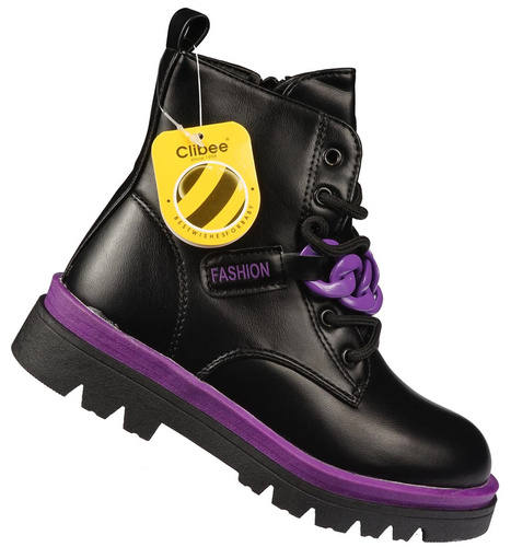 Children's winter shoes Clibee BA134BLPU black and purple size 27-32