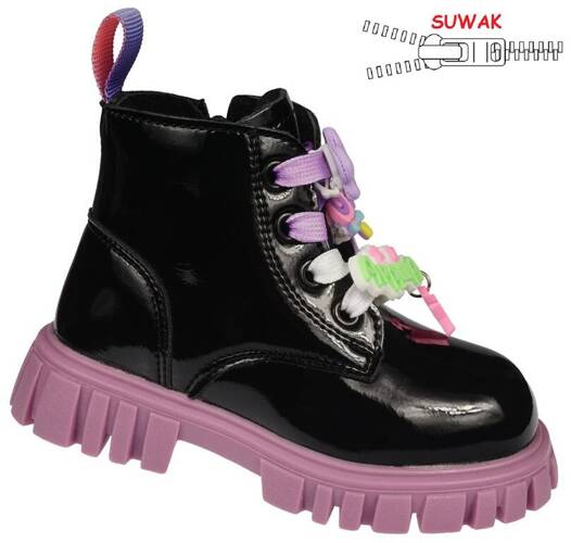 Apawwa BN753BLPU children's transition shoes black and purple size 26-31