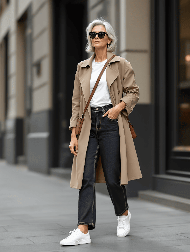 Minimalistyczne, skórzane sneakersy w białym kolorze, doskonałe do casualowych i eleganckich stylizacji po 50. roku życia.