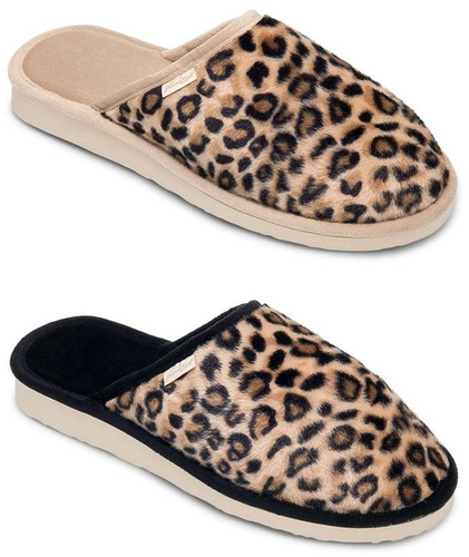 Pantofle damskie Meteor DV070 PANTERKA czarne i beżowe rozm.36-40