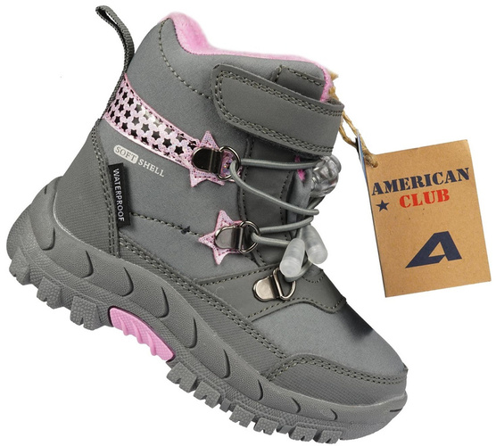 Children's winter shoes American Club AHL-68-22 pink and gray, size 22-26