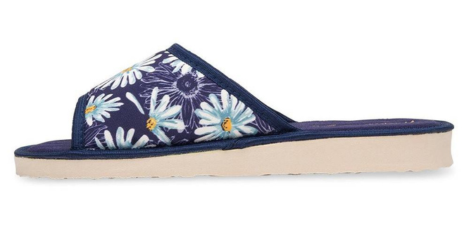 Pantofle damskie Meteor DV018 STOKROTKA  granatowe i beżowe rozm.36-40