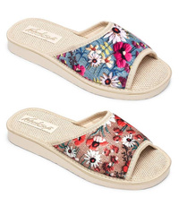 Pantofle damskie Meteor DV039 WIOSENNA ŁĄCZKA niebieskie i czerwone rozm.36-40