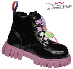 Apawwa BN753BLPU children's transition shoes black and purple size 26-31