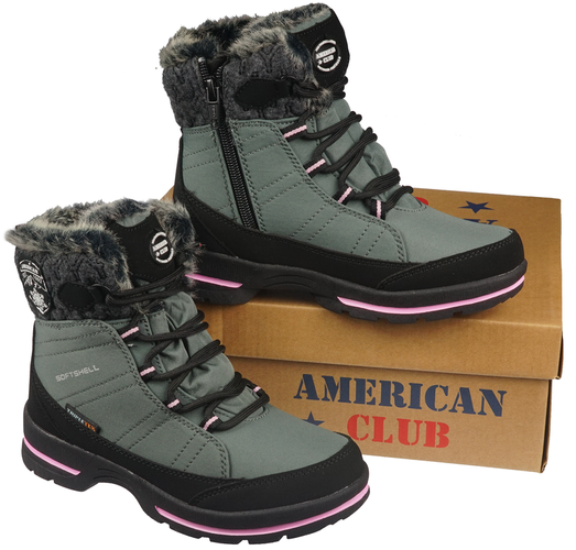Buty zimowe dziecięce American Club CSN-03 szare i granatowe rozm.32-36