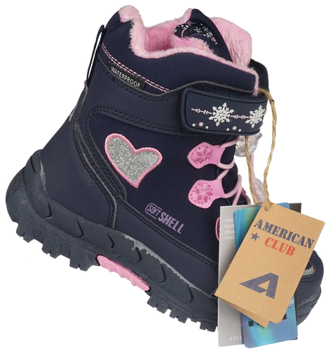 Buty zimowe dziecięce American Club BHL-38 szare i granatowe rozm.27-31