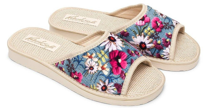 Pantofle damskie Meteor DV039 WIOSENNA ŁĄCZKA niebieskie i czerwone rozm.36-40