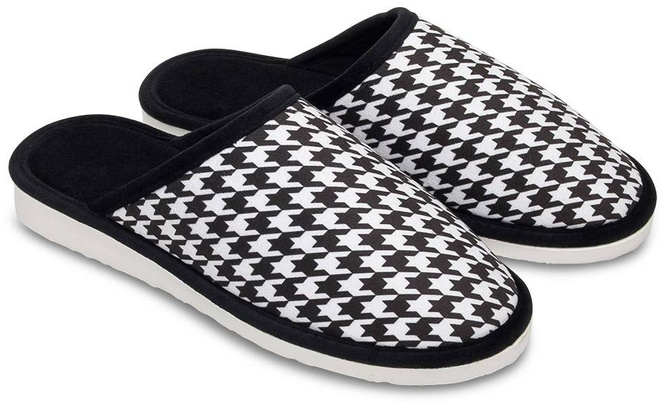 Pantofle damskie Meteor DV088 PEPITKO czarno-białe rozm.36-40