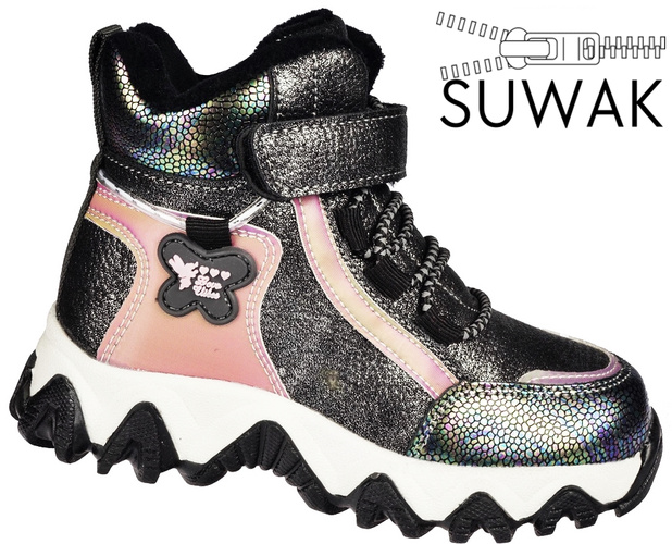 Children's winter shoes Clibee AH-260GUBL gray and black holographic sizes 22-27