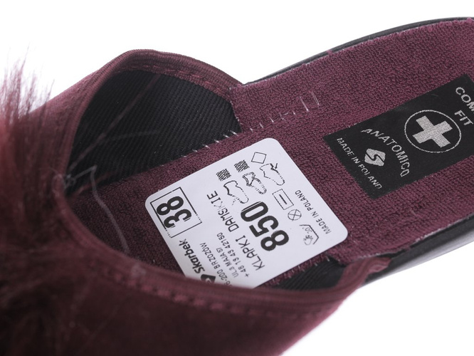 Pantofle tekstylne damskie Skarbek D850 bordowe rozm.36-41