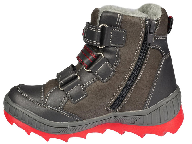 Buty zimowe dziecięce American Club B-87326 popielate i czarne rozm.24-28