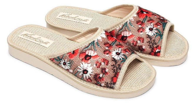 Pantofle damskie Meteor DV039 WIOSENNA ŁĄCZKA niebieskie i czerwone rozm.36-40