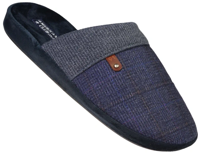 Men's textile slippers American Club MSL-25 black and navy blue size 41-45