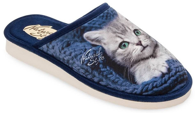 Pantofle damskie Meteor DV128 KOTEK granatowe i bordowe rozm.36-40