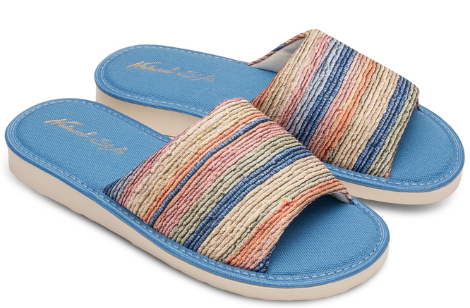 Pantofle damskie Meteor DV034 DOROTA niebieskie i beżowe rozm.36-40