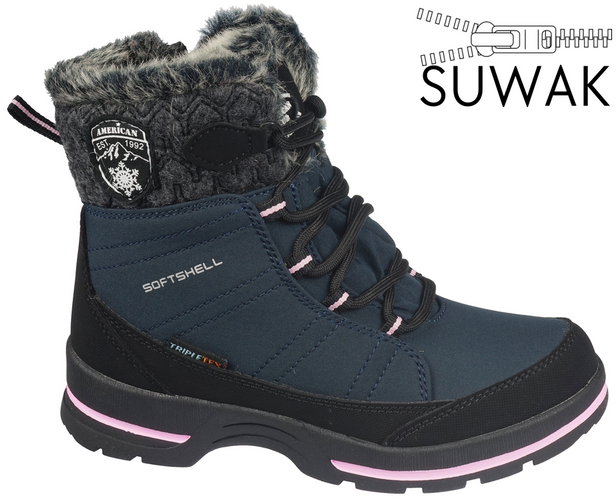 Buty zimowe dziecięce American Club CSN-03 szare i granatowe rozm.32-36