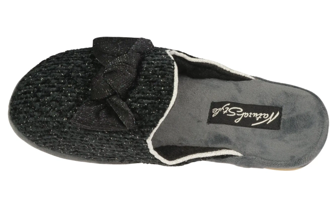 Pantofle damskie Meteor DV264 KOKARDA FUSBET czarne rozm.36-40