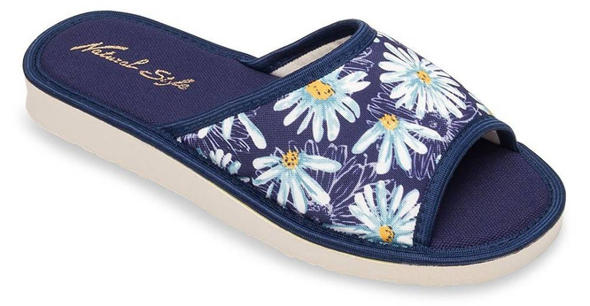 Pantofle damskie Meteor DV018 STOKROTKA  granatowe i beżowe rozm.36-40