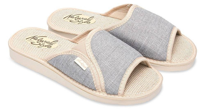 Pantofle damskie Meteor DV007 SYLWIA brązowe, szare i granatowe rozm.36-40