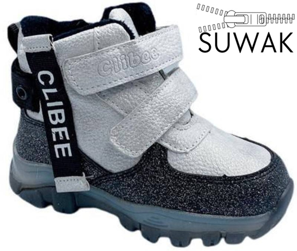 Children's winter shoes Clibee AH-265BLSI black and silver glitter size 22-27