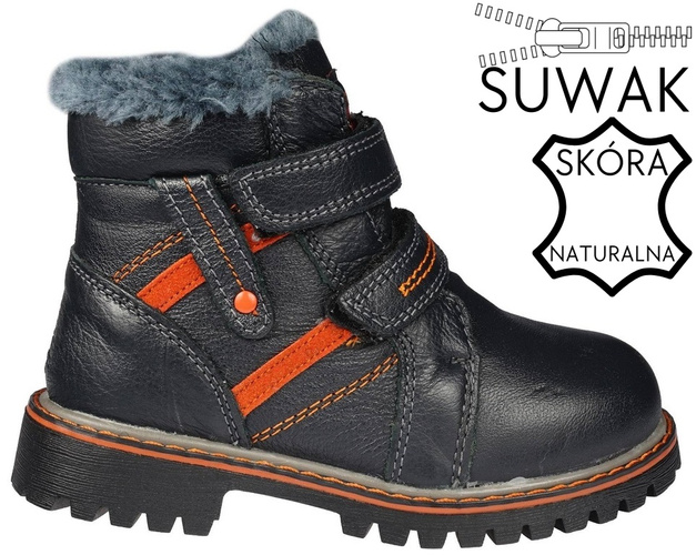 Children's winter shoes Clibee AH-94BUOR navy blue and orange size 21-26