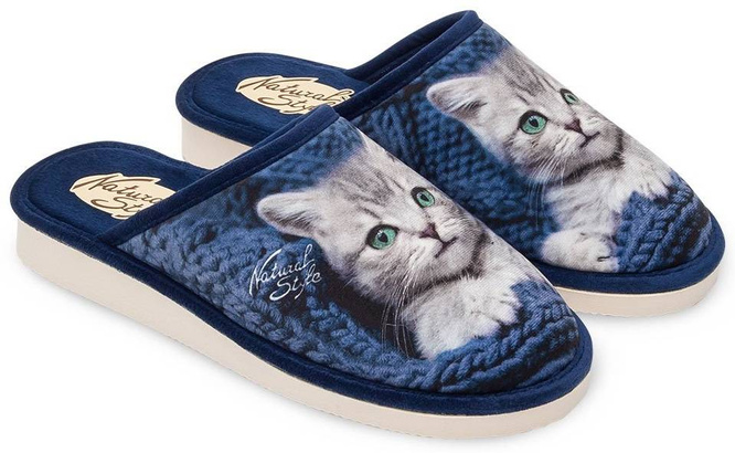 Pantofle damskie Meteor DV128 KOTEK granatowe i bordowe rozm.36-40