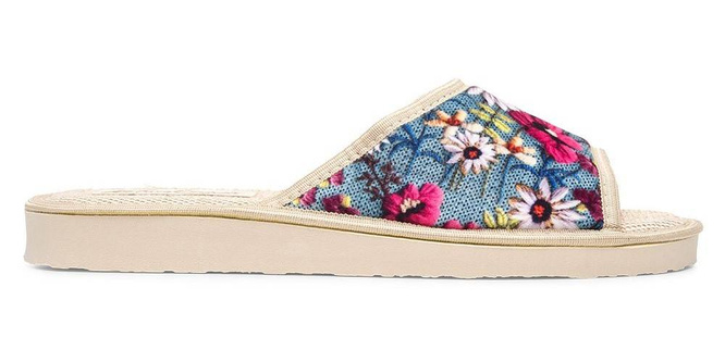 Pantofle damskie Meteor DV039 WIOSENNA ŁĄCZKA niebieskie i czerwone rozm.36-40