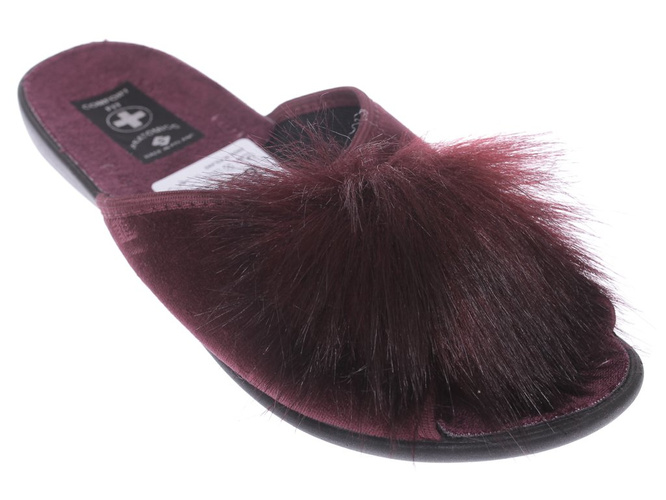 Pantofle tekstylne damskie Skarbek D850 bordowe rozm.36-41