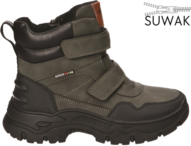 American Club Children’s Winter Boots CXD-158 – Black & Khaki, Sizes 34–38