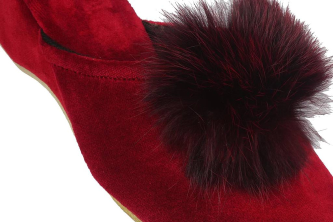 Pantofle damskie Meteor DV032 POMPONIK czerwone rozm.35-40