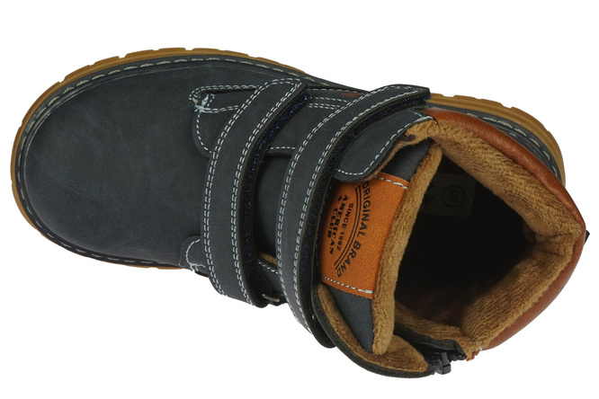 American Club CXD-99 children's winter shoes, navy blue and camel, sizes 33-37