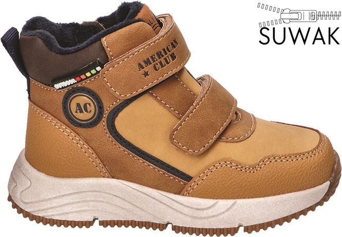 American Club Kids’ Winter Boots BXD-166 – Black & Camel, Sizes 29–33