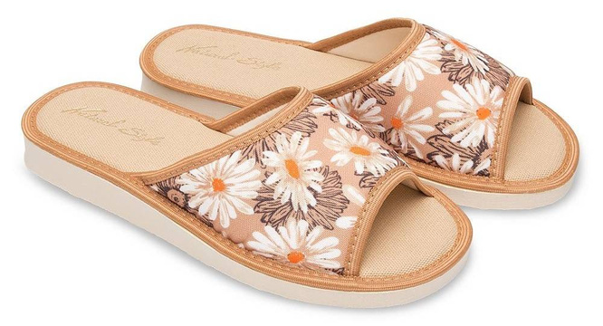 Pantofle damskie Meteor DV018 STOKROTKA  granatowe i beżowe rozm.36-40