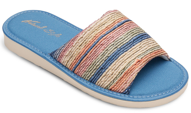 Pantofle damskie Meteor DV034 DOROTA niebieskie i beżowe rozm.36-40