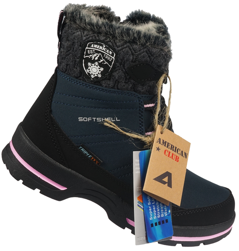Buty zimowe dziecięce American Club CSN-03 szare i granatowe rozm.32-36