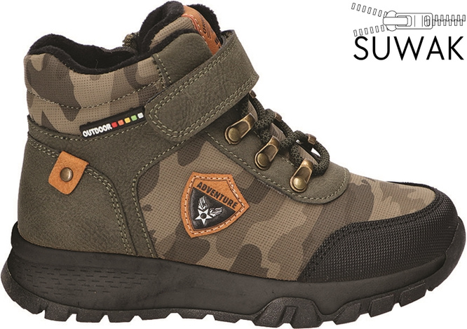 Buty zimowe dziecięce American Club BXD-163 khaki i granatowe rozm.28-32