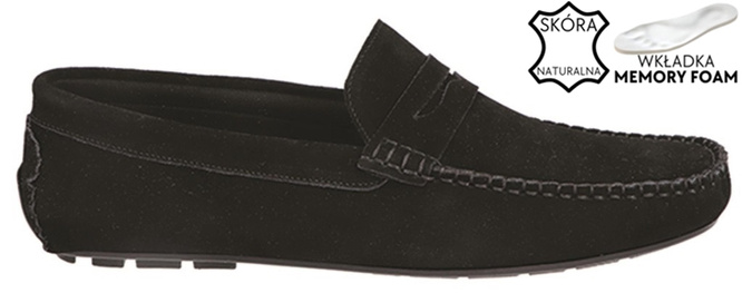 American Club MCY-116 men's moccasins, black, sizes 41-45