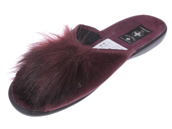 Pantofle tekstylne damskie Skarbek D850 bordowe rozm.36-41