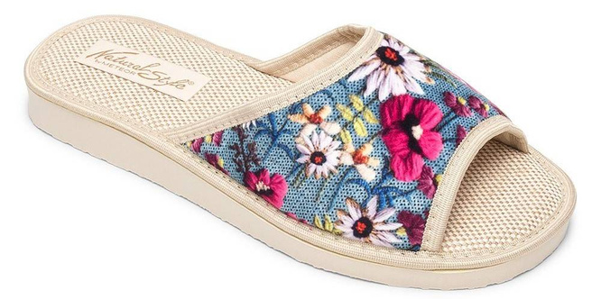 Pantofle damskie Meteor DV039 WIOSENNA ŁĄCZKA niebieskie i czerwone rozm.36-40