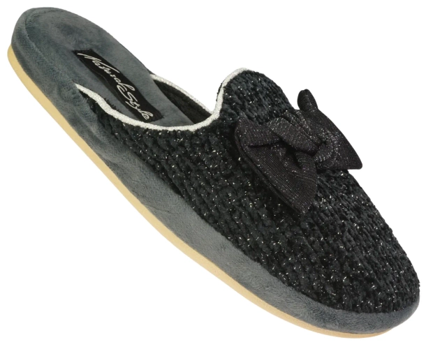 Pantofle damskie Meteor DV264 KOKARDA FUSBET czarne rozm.36-40