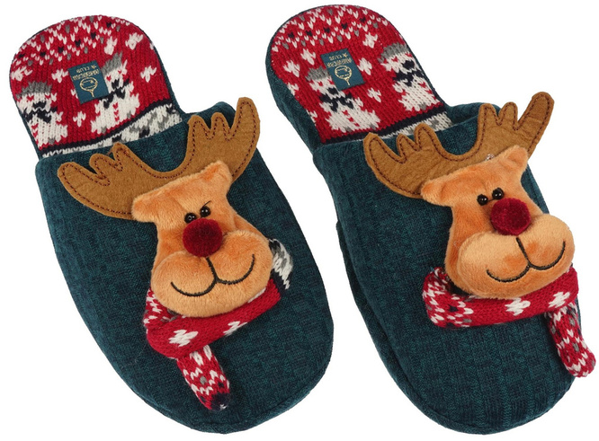 American Club DSL-11 women's textile slippers, green and navy blue, sizes 37-41