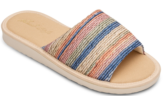 Pantofle damskie Meteor DV034 DOROTA niebieskie i beżowe rozm.36-40