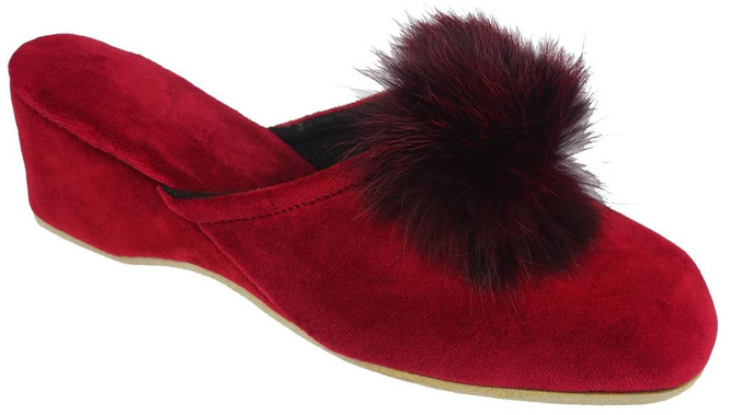 Pantofle damskie Meteor DV032 POMPONIK czerwone rozm.35-40