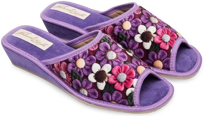 Pantofle damskie Meteor DV065 STOKROTKA czerwone, granatowe i fioletowe rozm.36-40