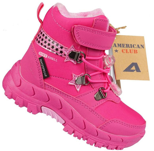 Children's winter shoes American Club AHL-68-22 pink and gray, size 22-26