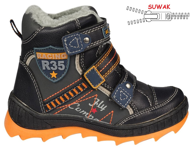 Buty zimowe dziecięce American Club B-87326 popielate i czarne rozm.24-28